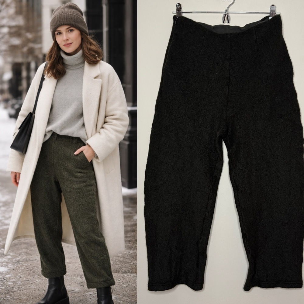 AYUKO STUDIOS Balloon Style Militarycore Green Thick Boiled Wool Cropped Pants
